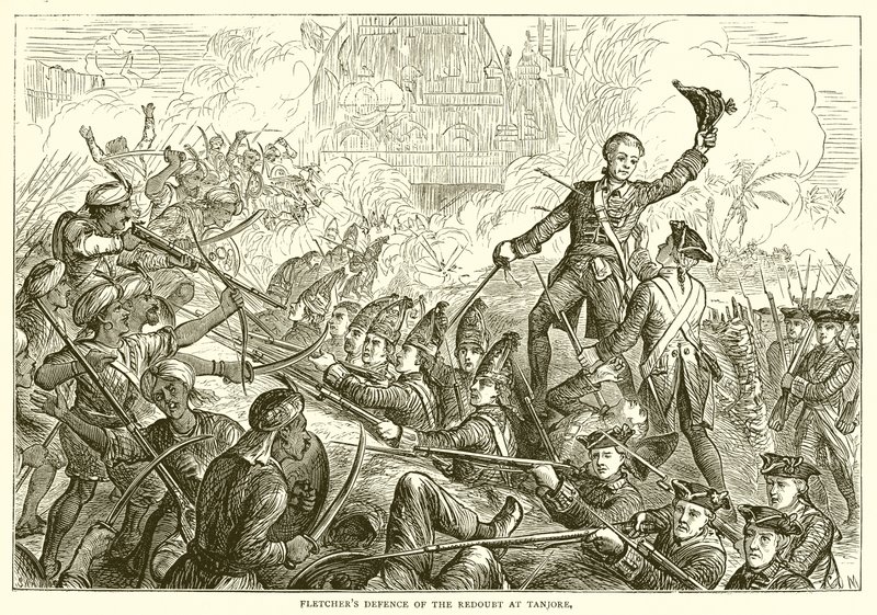 Fletchers obrana pevnůstky v Tanjore (1771) od English School