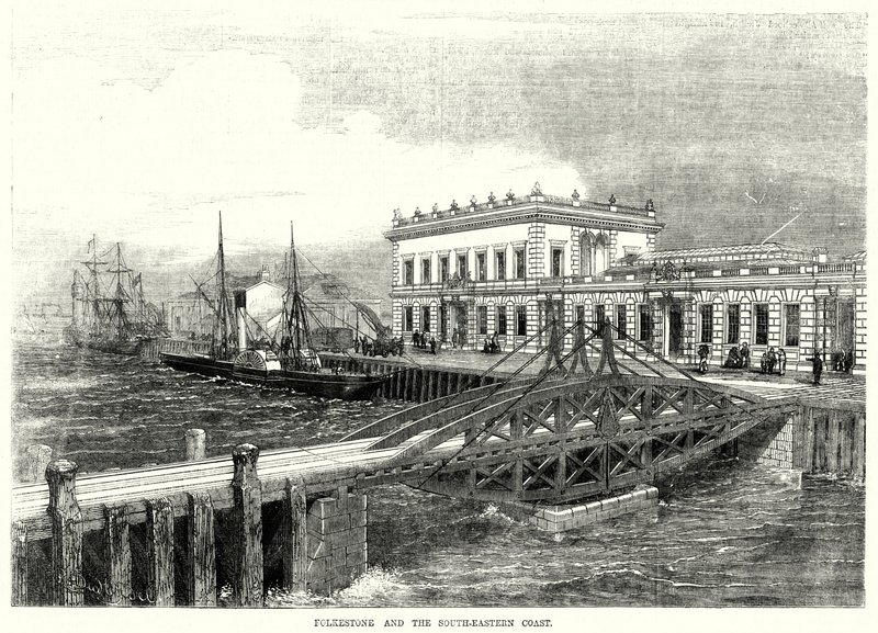 Folkestone a jihovýchodní pobřeží (rytina) od English School