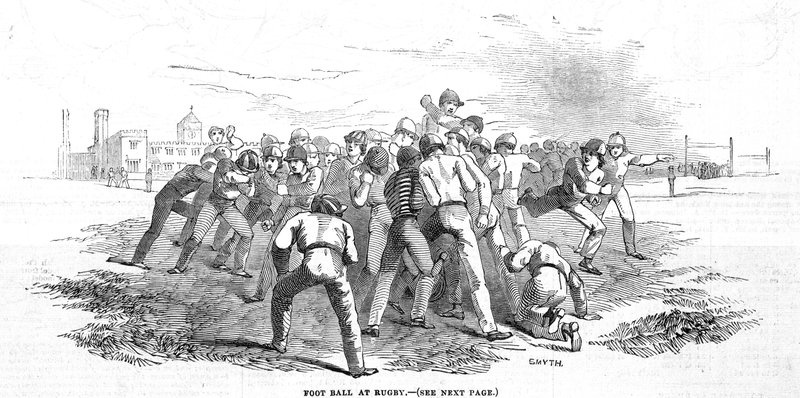 Fotbal v ragby, z The Illustrated London News, 20. prosince 1845 od English School