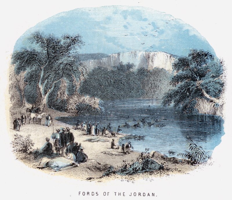 Fords of the Jordan (barevná rytina) od English School
