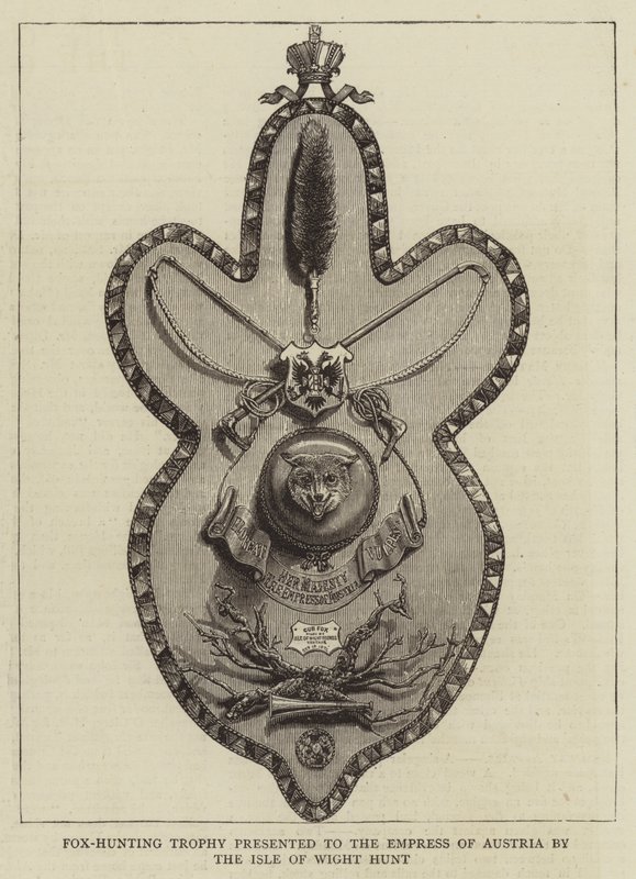 Fox-Hunting Trophy, kterou rakouské císařovně předal Isle of Wight Hunt (rytina) od English School