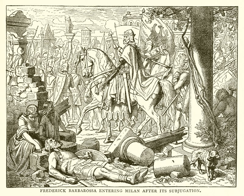 Frederick Barbarossa vstupuje do Milána po jeho podrobení od English School