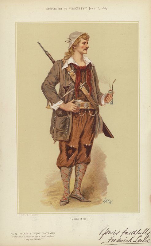 Frederick Leslie jako Rip v komedii Rip Van Winkle (barevná litografie) od English School