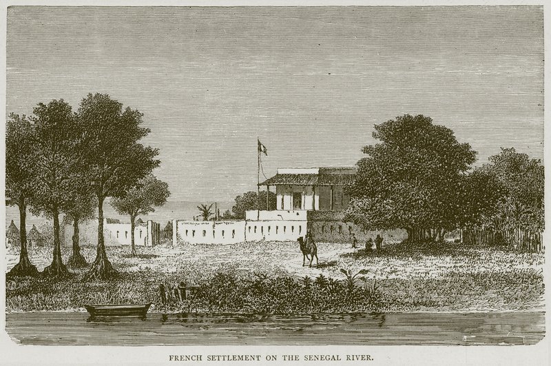 Francouzská osada na řece Senegal, ilustrace z Illustrated Travels, c.1880 od English School