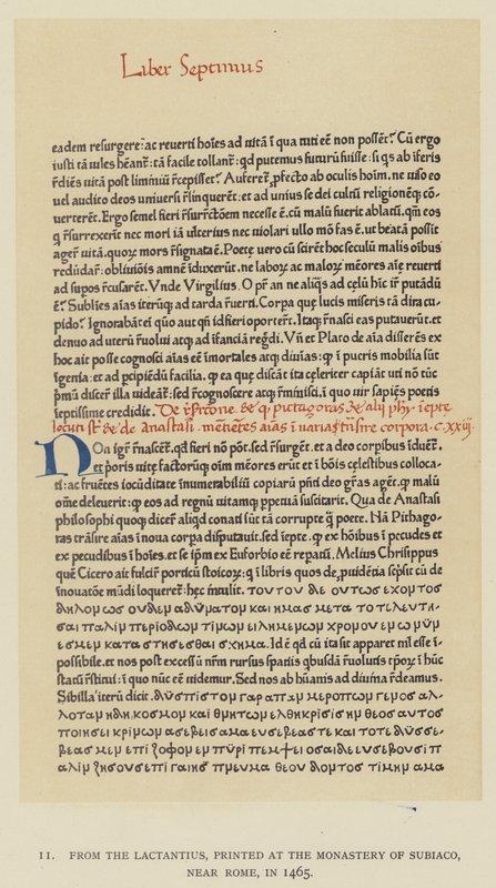 Z Lactantius, vytištěné v klášteře Subiaco, poblíž Říma, v roce 1465 (litho) od English School