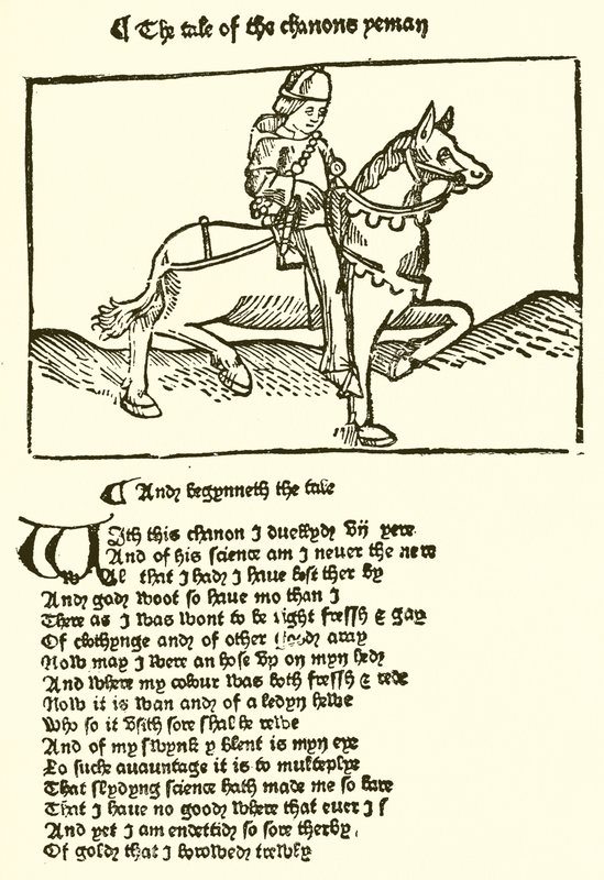 Z druhého vydání Chaucers Canterbury Tales vytištěné nakladatelstvím Caxton od English School
