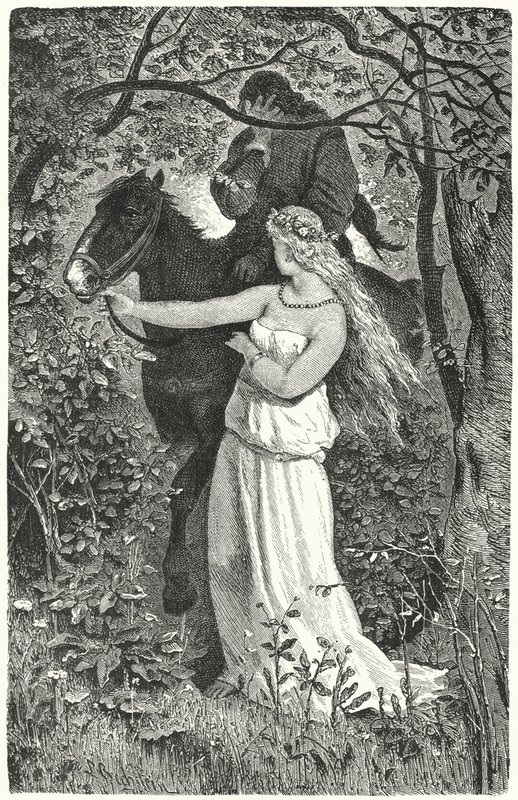 Frontispis ke středověkým eposům a románům (rytina) od English School