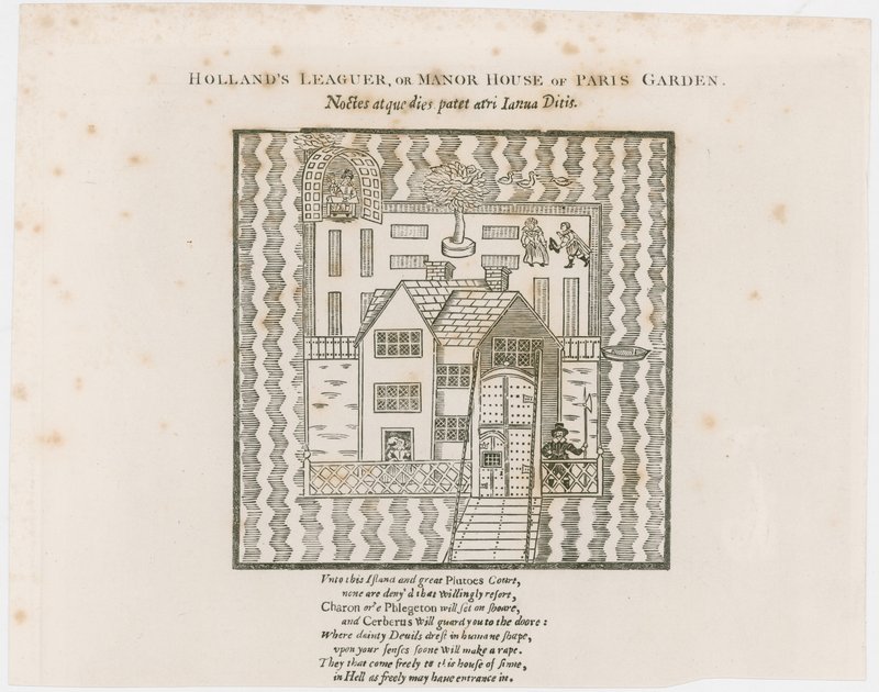 Frontispis do Hollands Leaguer, 1632. Pařížská zahrada od English School