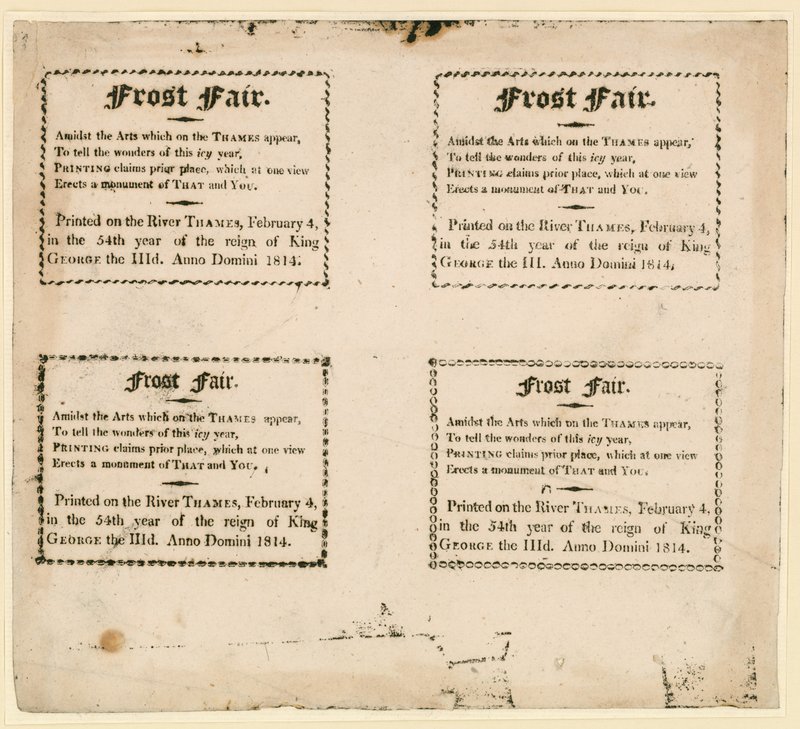 Frost Fair of 1814 - suvenýry vytištěné na ledě od English School