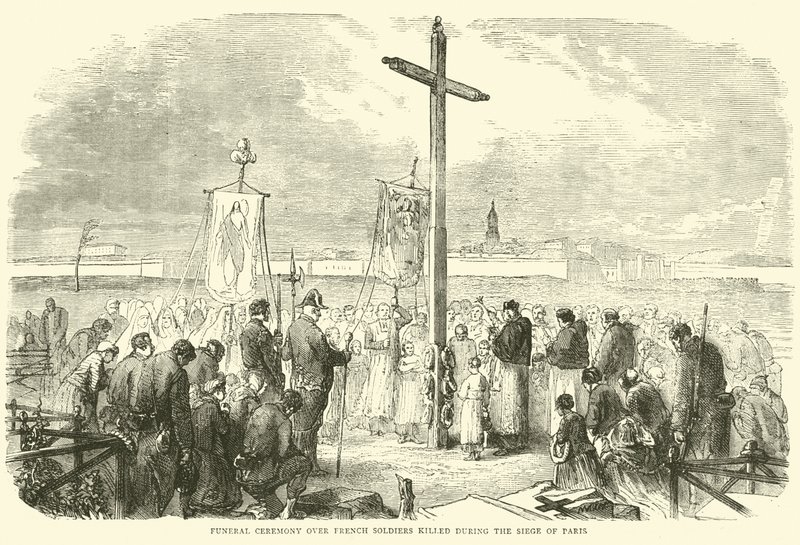 Smuteční obřad nad francouzskými vojáky zabitými během obléhání Paříže, říjen 1870 od English School