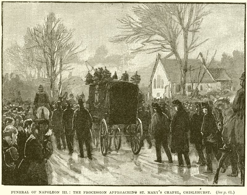 Pohřeb Napoleona III.: Průvod se blíží ke kapli St. Marys, Chislehurst od English School