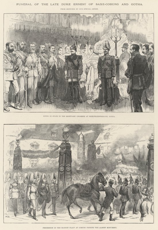 Pohřeb zesnulého vévody Ernesta Saxe-Coburg and Gotha (rytina) od English School