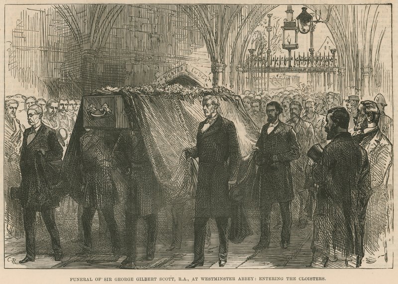 Pohřeb zesnulého sira George Gilberta Scotta, RA, ve Westminsterském opatství, vstup do ambitů od English School