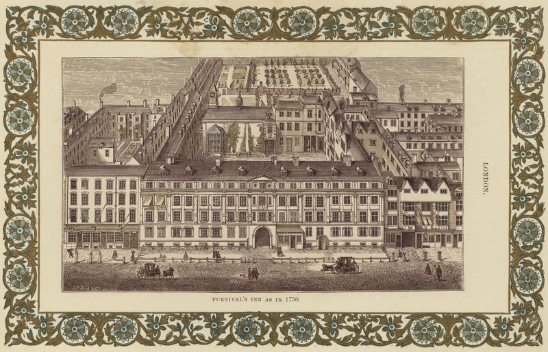 Furnivals Inn jako v roce 1750 (barevné rytí) od English School