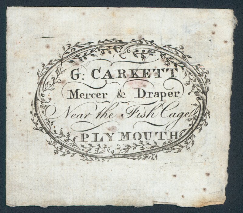 G Carkett, obchodník a soukeník, obchodní karta od English School