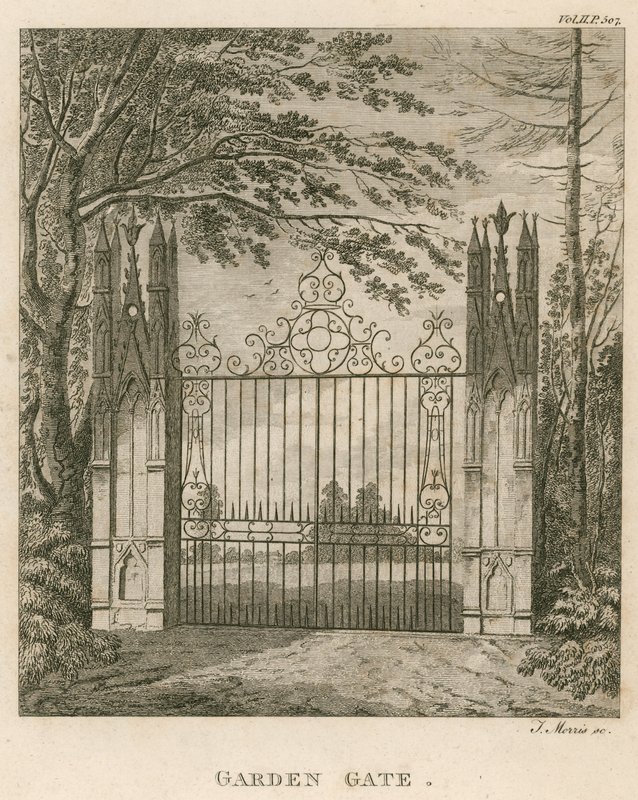 Zahradní brána na Strawberry Hill, Twickenham, Londýn od English School