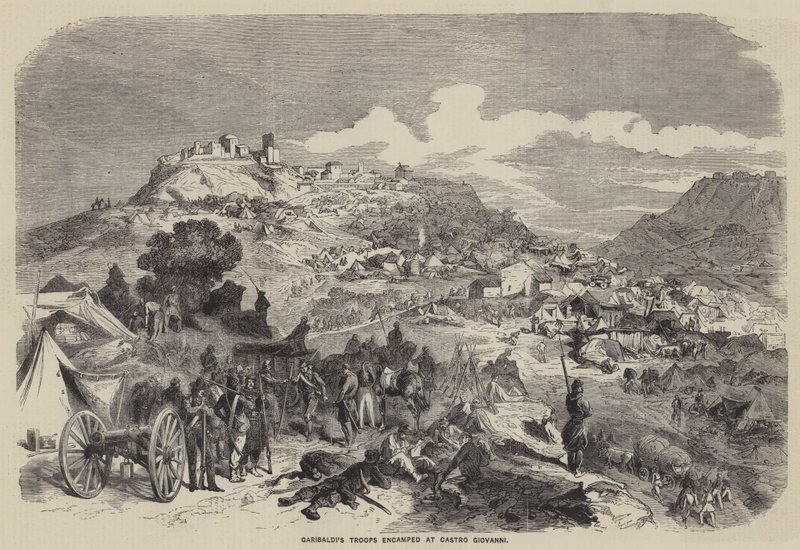 Garibaldiho vojska v Castro Giovanni (rytina) od English School