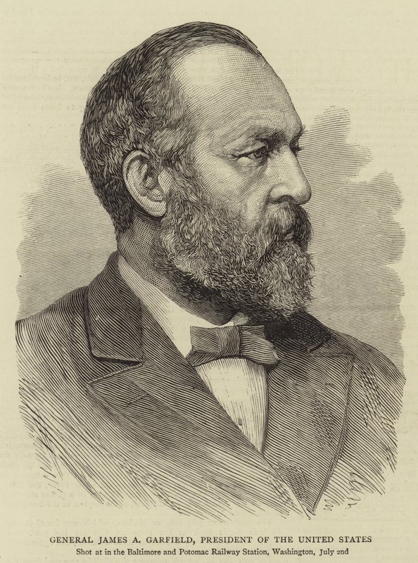 Generál James A Garfield, prezident Spojených států (rytina) od English School