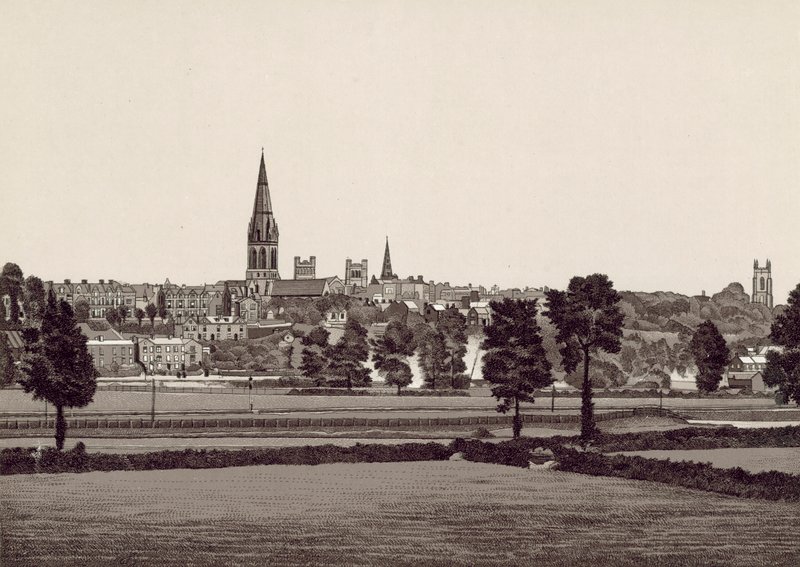Celkový pohled na Exeter (litografie) od English School