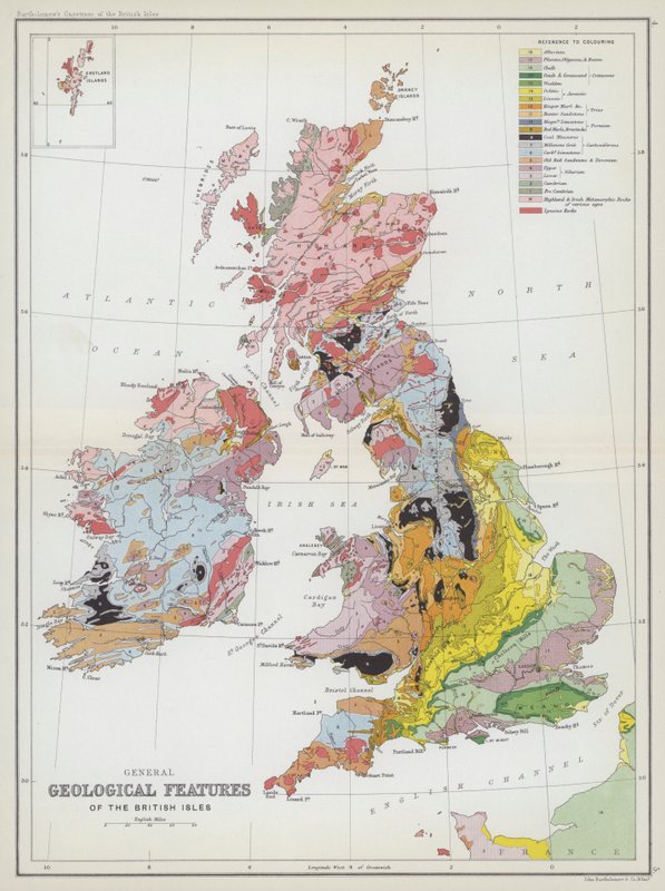 Obecné geologické rysy Britských ostrovů (barevná litografie) od English School