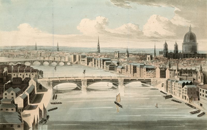 Celkový pohled na Southwark Bridge od English School
