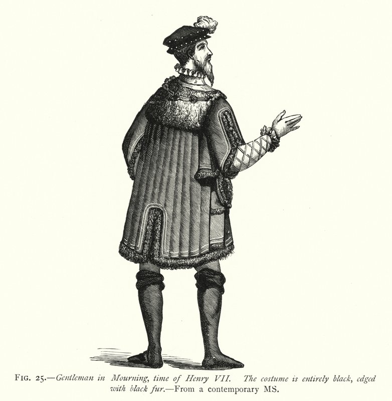 Gentleman in Mourning, doba Jindřicha VII. (rytina) od English School