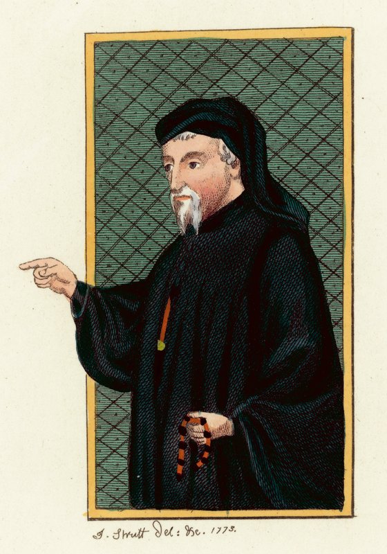 Geoffrey Chaucer (barevná rytina) od English School