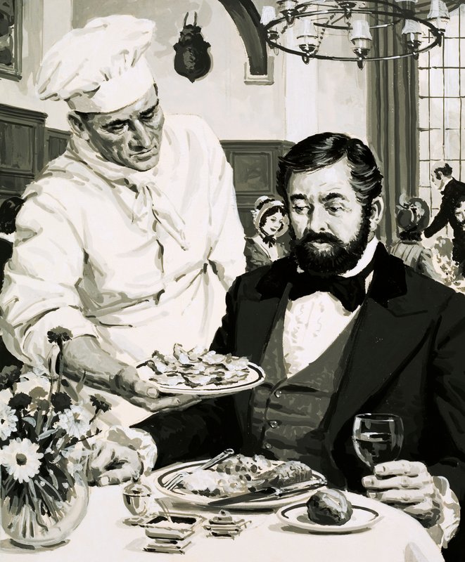 George Crum, vynálezce bramborových lupínků, představuje svůj výtvor od English School