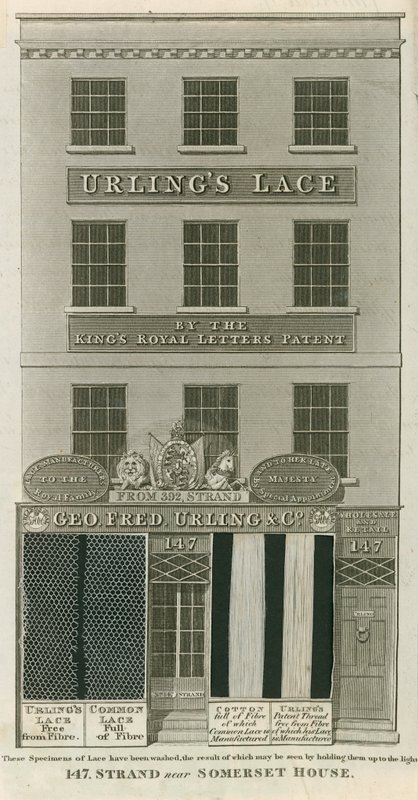 George Frederick Urling & Co, prodejce krajek, 147 Strand, poblíž Somerset House, Londýn. od English School