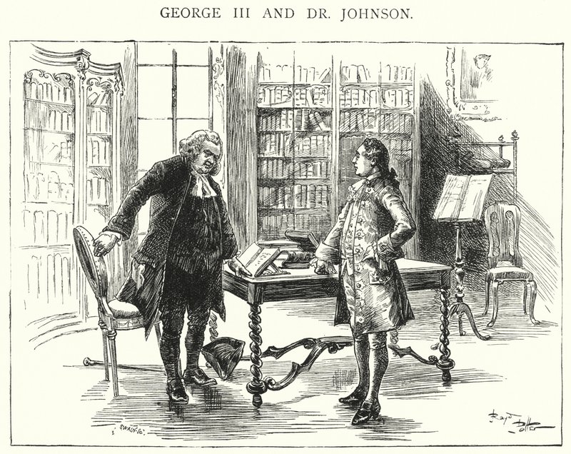 George III a Dr Johnson (rytina) od English School