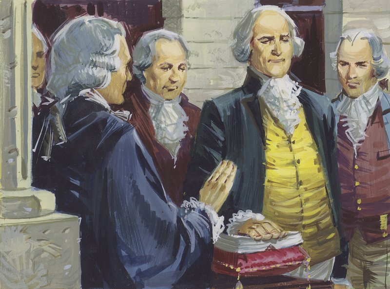 George Washington složil přísahu jako první prezident Ameriky v New Yorku od English School