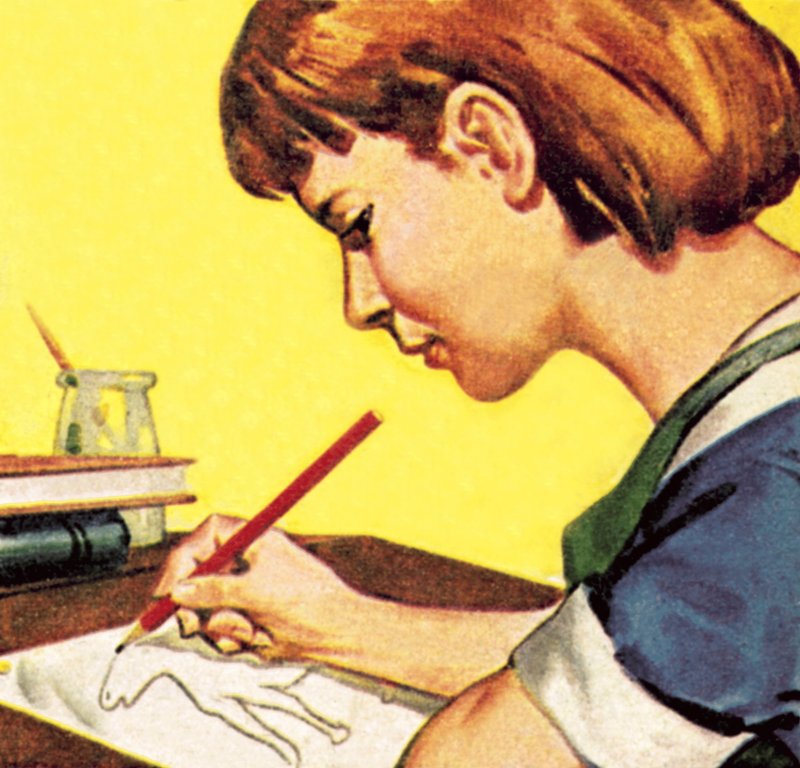 Dívka kreslení tužkou od English School