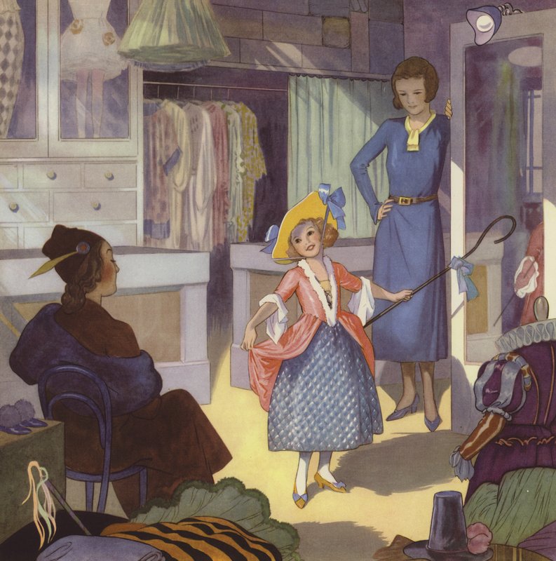 Dívka převlečená za Little Bo Peep (barevná litografie) od English School