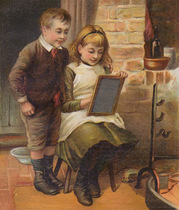 Dívka pomáhá bratrovi s domácími úkoly (chromolit) od English School