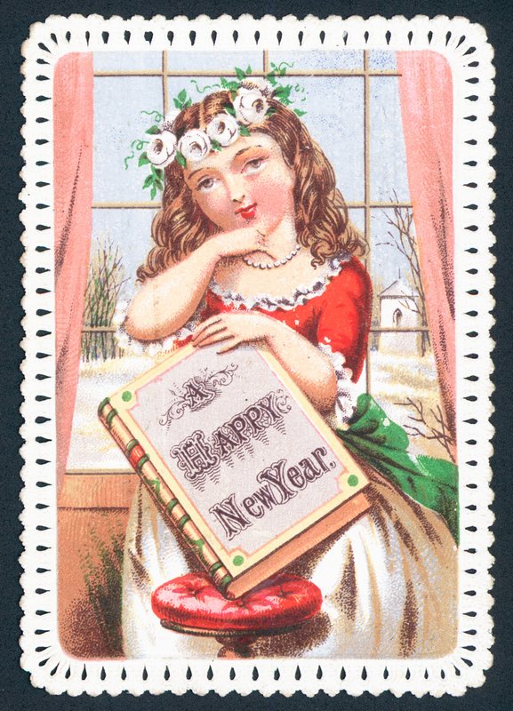 Dívka drží knihu, novoroční přání od English School