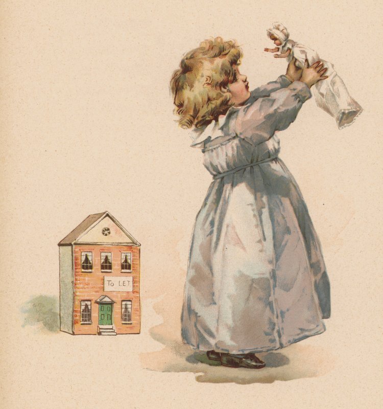 Dívka s panenkou (chromolitho) od English School
