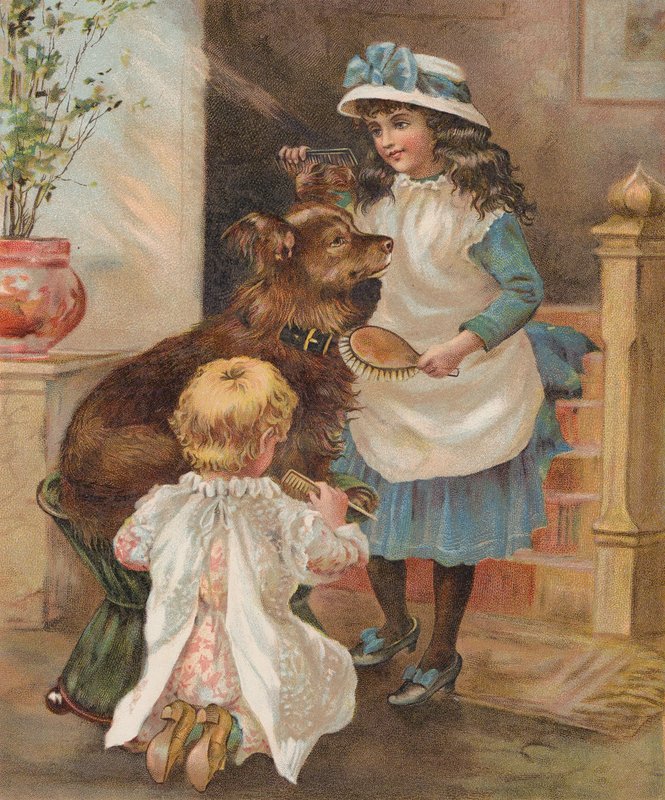Dívky pečující o svého psa (chromolit) od English School