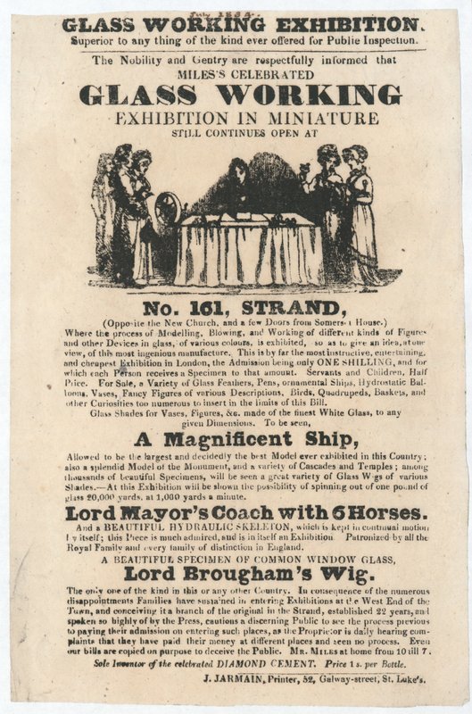 Výstava opracování skla, 161 Strand, červenec 1834 od English School