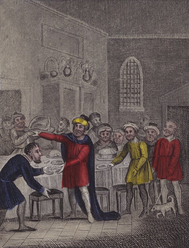 Bůh pořádá hostinu a přikazuje svým tvorům, aby přišli... (barevná rytina) od English School