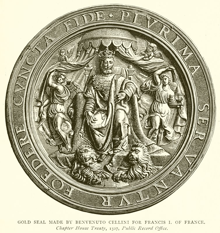 Zlatá pečeť vyrobená Benvenuto Cellini pro Františka I. Francie od English School