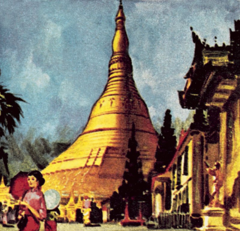 Zlatá pagoda v Rangúnu od English School