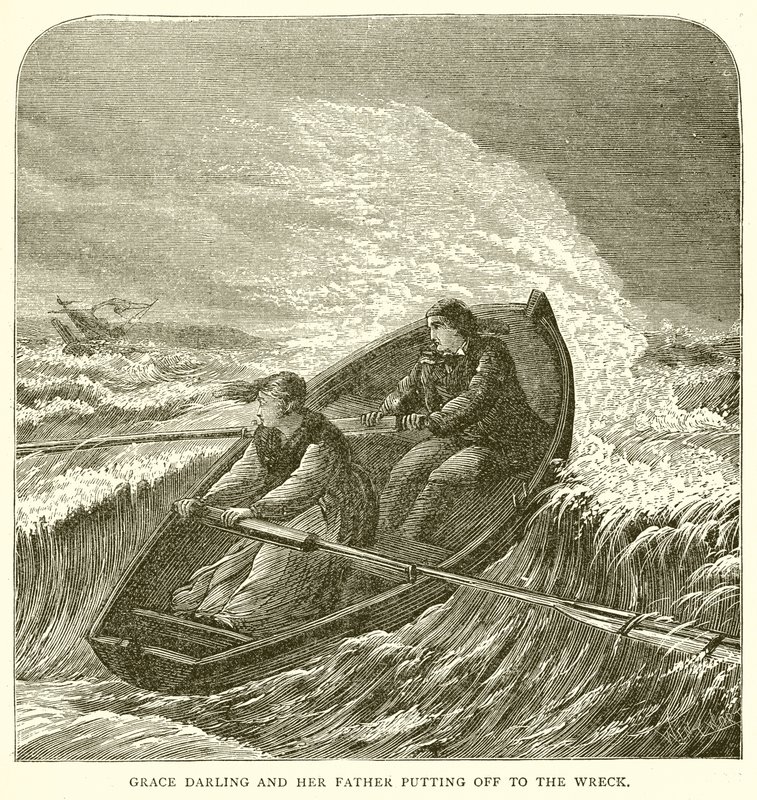 Grace Darling a její otec odjíždějící do vraku od English School