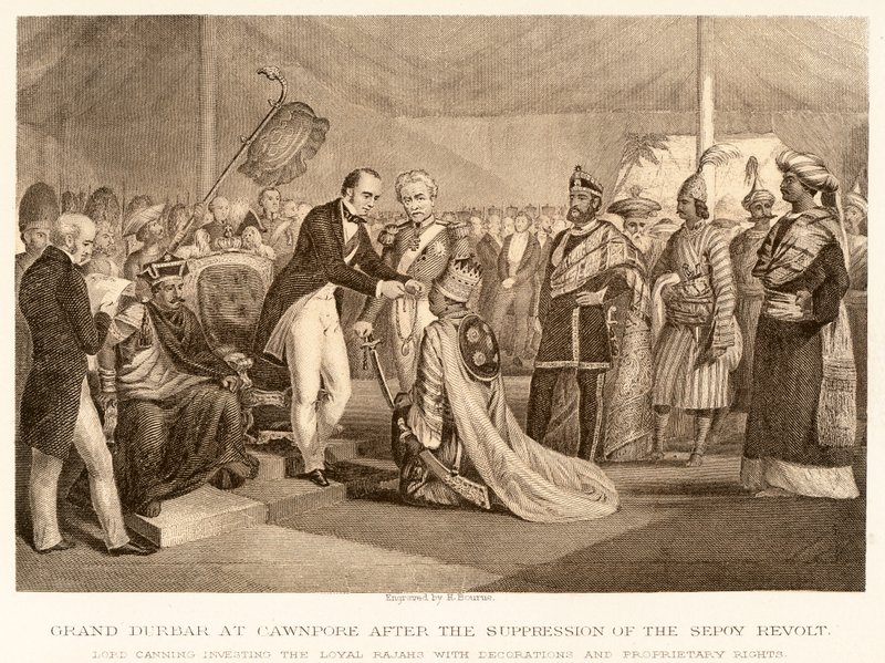 Grand Durbar v Cawnpore po potlačení povstání Sepoyů od English School