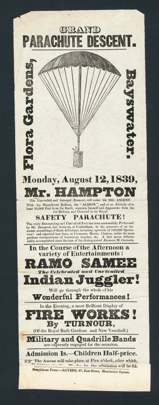 Grand Parachute Descent, Flora Gardens, Bayswater, 12. srpna 1839 od English School