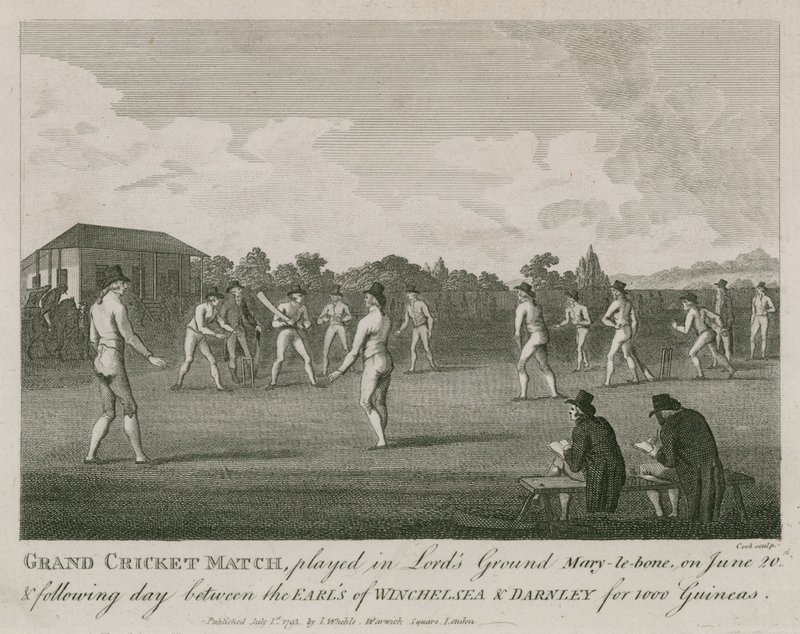 Velký kriketový zápas hraný v Lords Ground, Marylebone, Londýn od English School