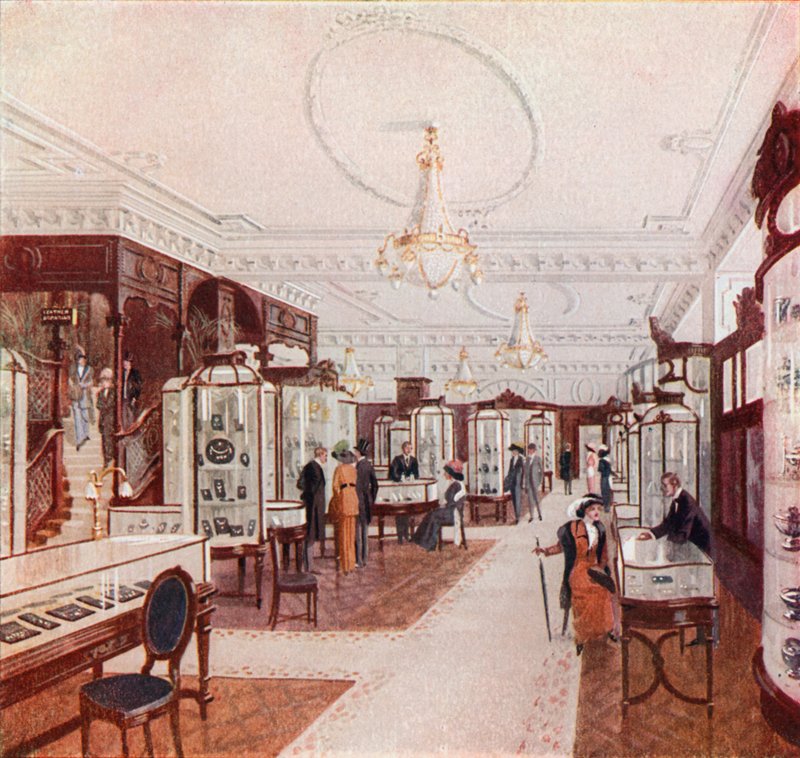 Velký salon Stewart Dawsons Jewel Palace v Regent Street od English School