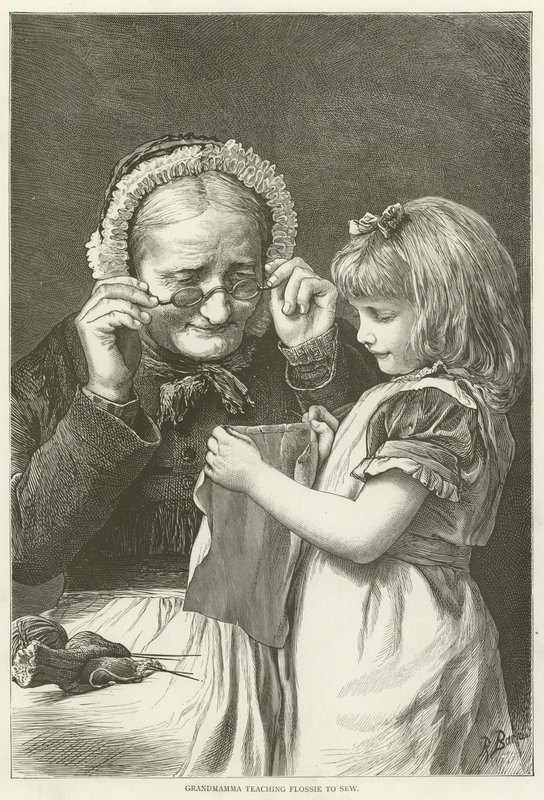 Babička učí Flossie šít od English School