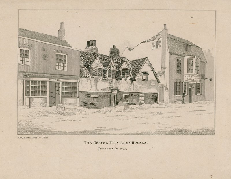 Gravel Pit Alms Houses, Notting Hill Gate, Londýn od English School