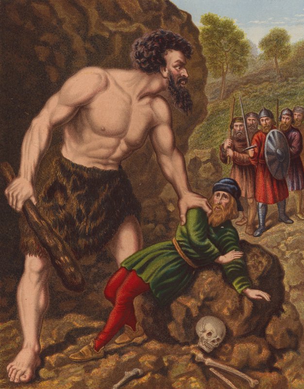 Velké srdce a jeho společníci útočí na obra Slay-Good (barevná litografie) od English School