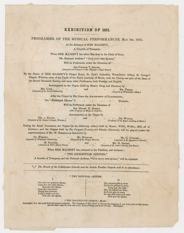 Velká výstava 1851. Program hudebních vystoupení, 1. května 1851 od English School